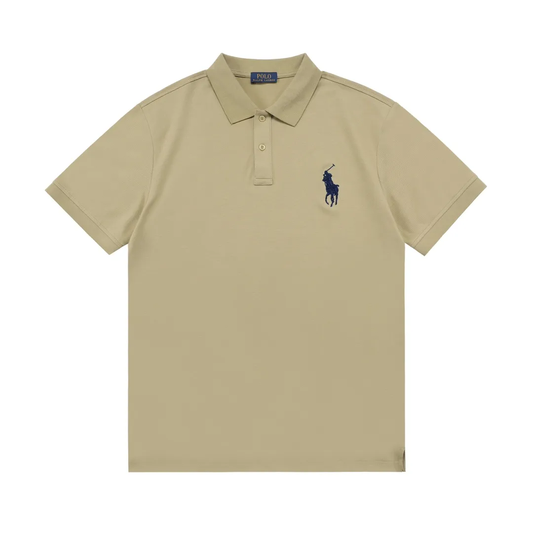 🅿️190 RALPH LAUREN 2025 new style classic polo embroidered little bee logo, same style for men and women, casual polo shirt ·Customized pique cotton fabric ·Imported Tajima machine embroidery technology ·Collar label, hangtag, main mark and three labels complete Color: Khaki Size: M-XXXL